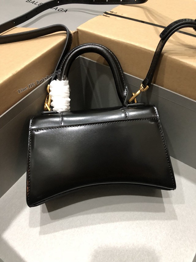 Balenciaga專櫃爆款小號手提女包 巴黎世家黑色平紋金扣Hourglass沙漏包 fyj1623